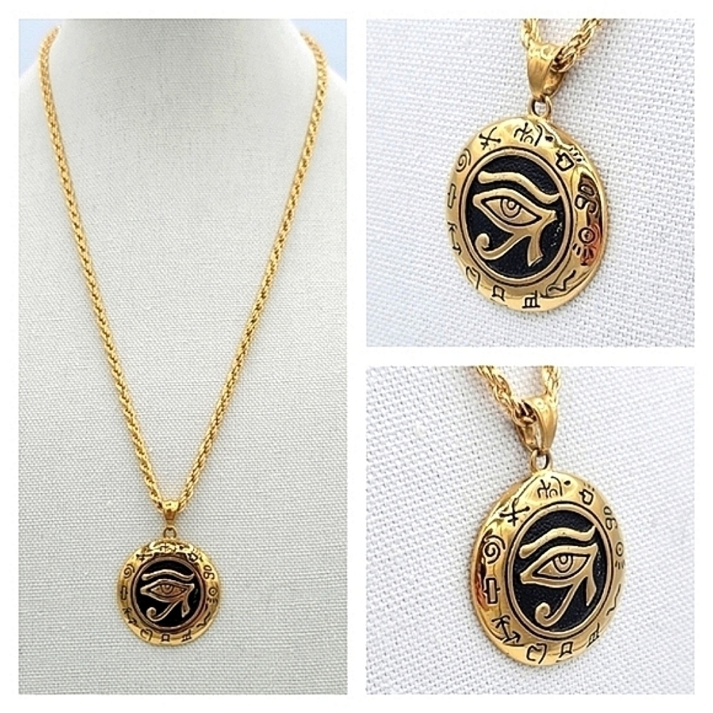 𝅺Eye of Horus Pendant Goldtone Necklace #589